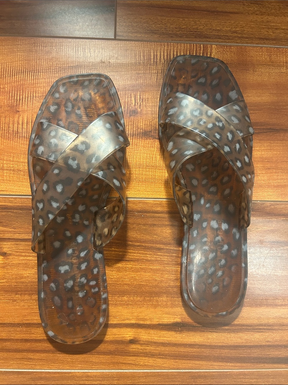 Anthropologie Clear Leopard-Print Cross-Strap Sandals - Brown